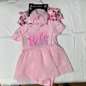 Bebe Pink Ballerina and  Heart Print Baby Bodysuit Set size 3-6 mos. New